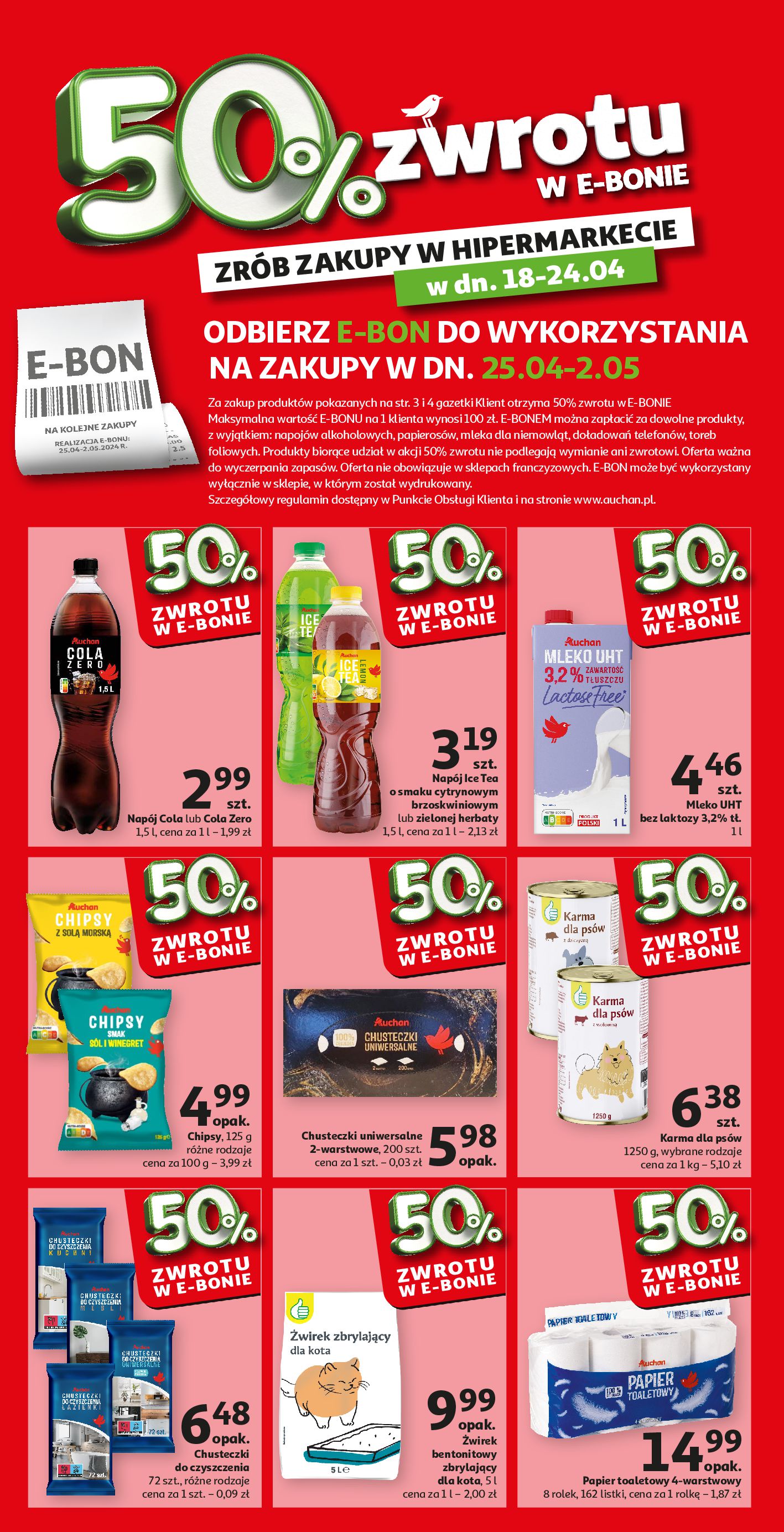 Gazetka Auchan: Gazetka Auchan -50% zwrotu w e-bonie - 17.04.2024