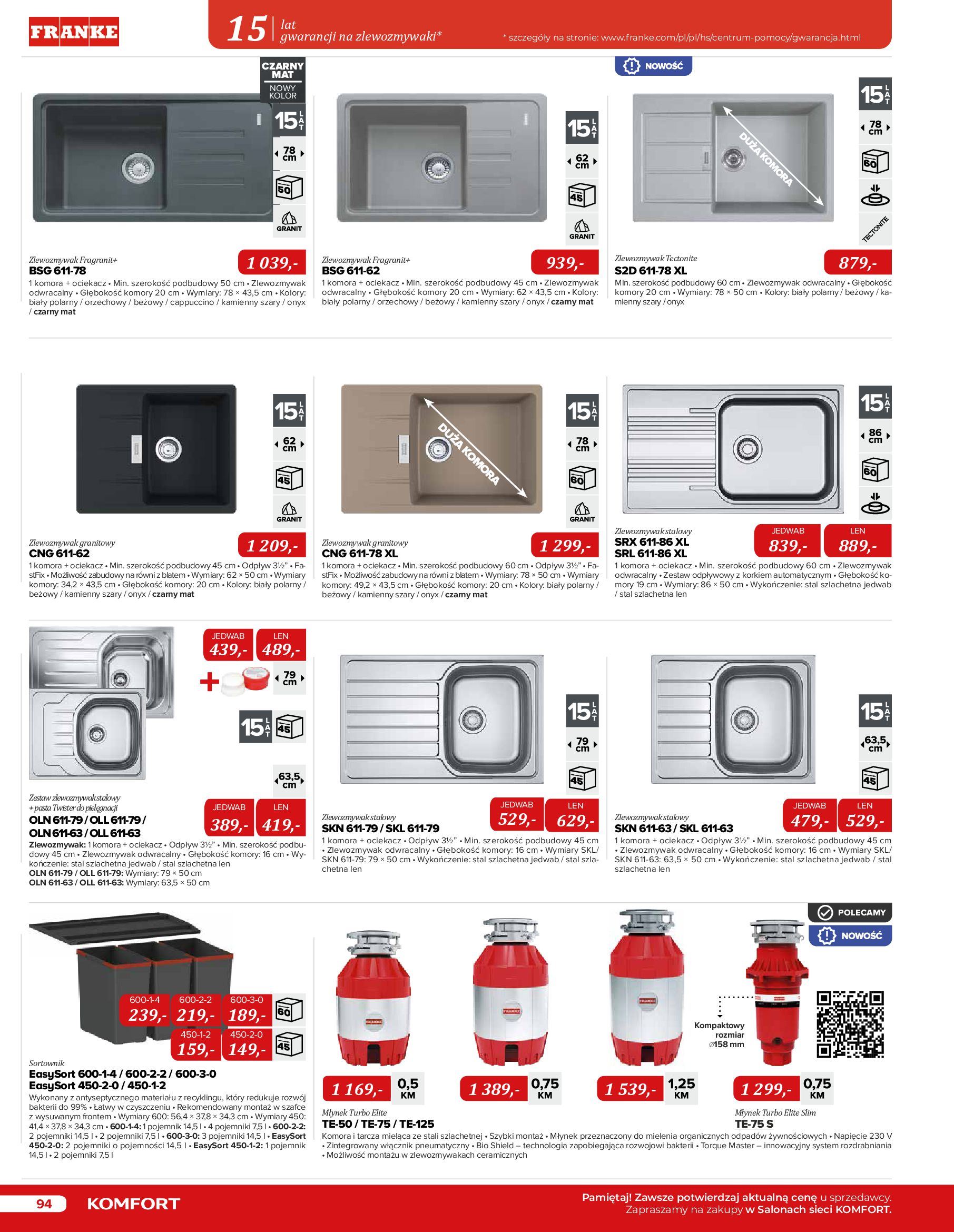 Gazetka Komfort: Katalog Komfort - Urządzenia AGD/zlewozmywaki/ baterie kuchenne 2022-11-03 page-94