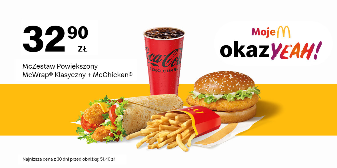 McDonald's: 32,90 zł McZestaw Powiększony + Burger 25.03.2024