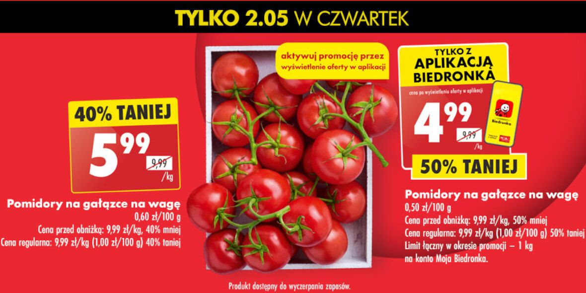 Biedronka: Do -50% na pomidory na gałązce 02.05.2024