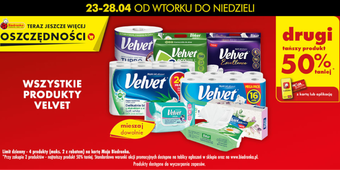 Biedronka: -50% na wszystkie produkty Velvet 24.04.2024