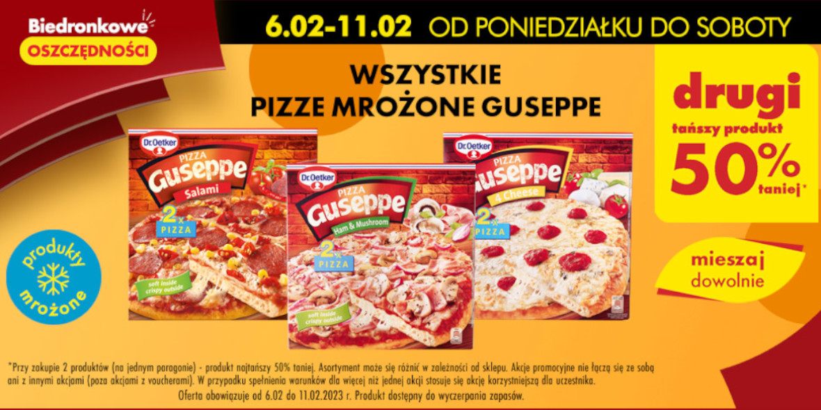 Biedronka: -50% na wszystkie pizze mrożone Guseppe 06.02.2023