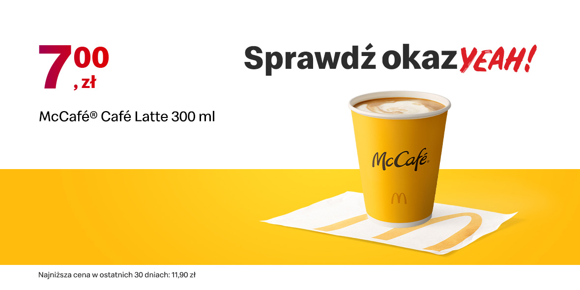 McDonald's: 7 zł za McCafé® Café Latte 300 ml 06.02.2023