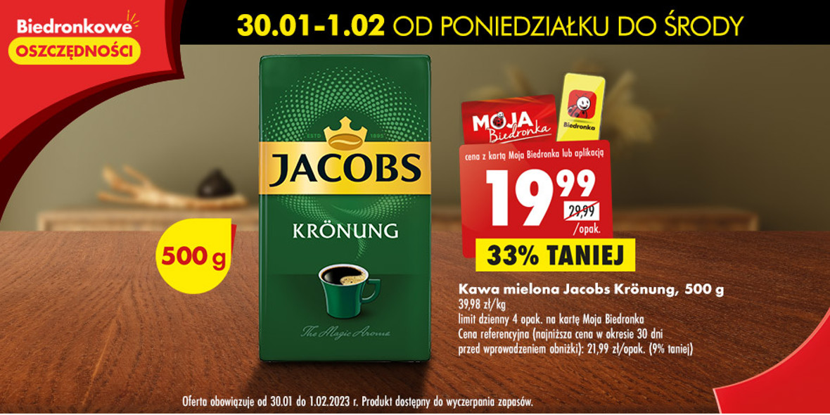 Biedronka: -33% na kawę Jacobs Kronung, 500 g 30.01.2023