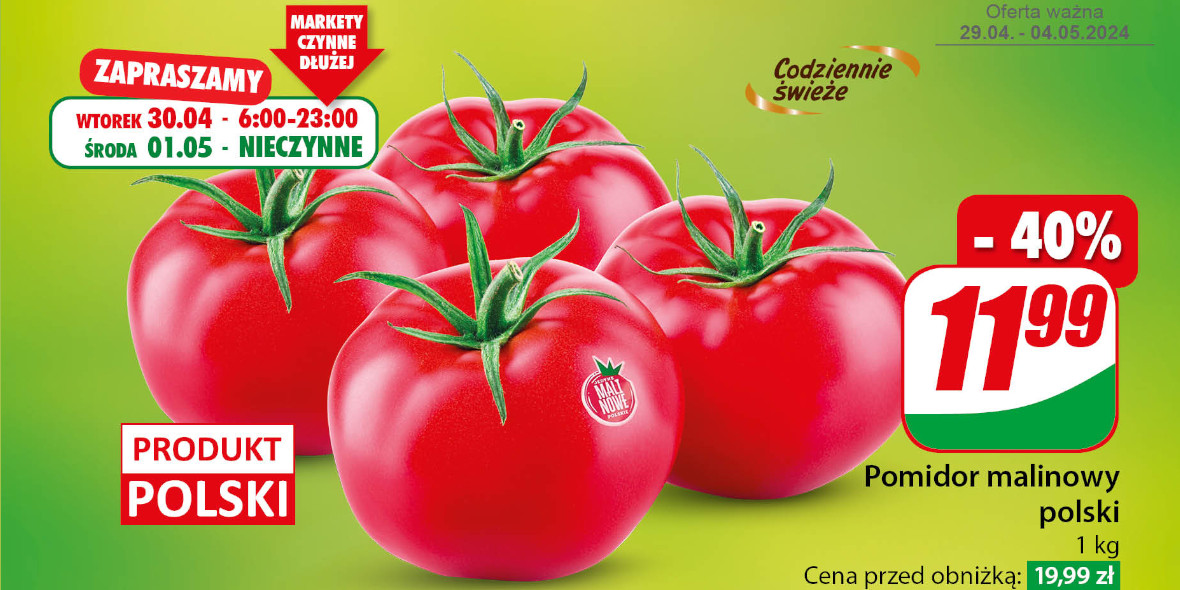 Dino: -40% na pomidory malinowe 30.04.2024