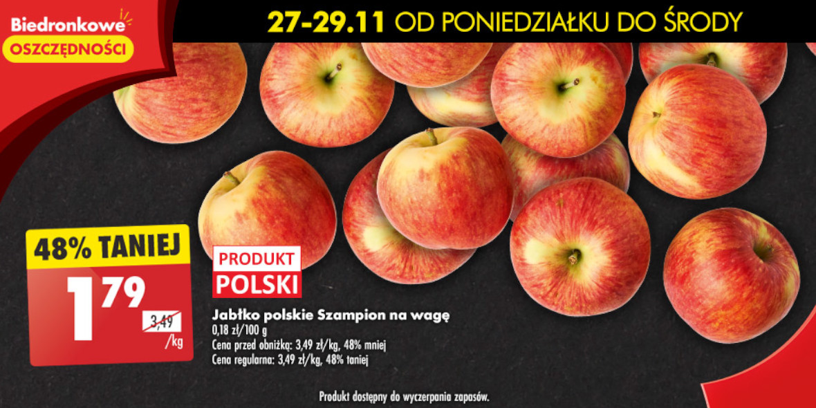 Biedronka: -48% na jabłka polskie Szampion 27.11.2023