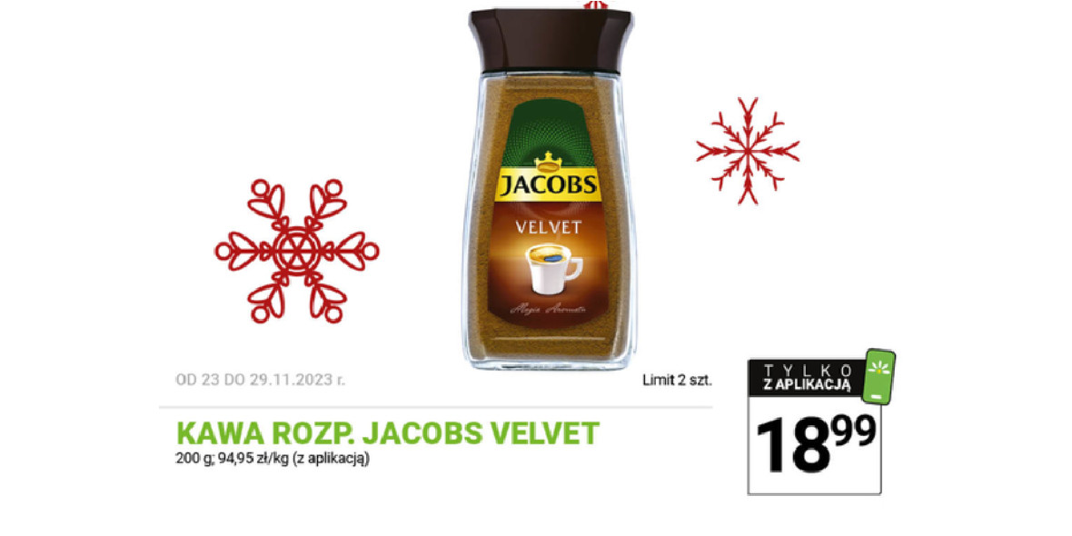Stokrotka Supermarket: 18,99 zł za kawę rozpuszczalną Jacobs Velvet 24.11.2023
