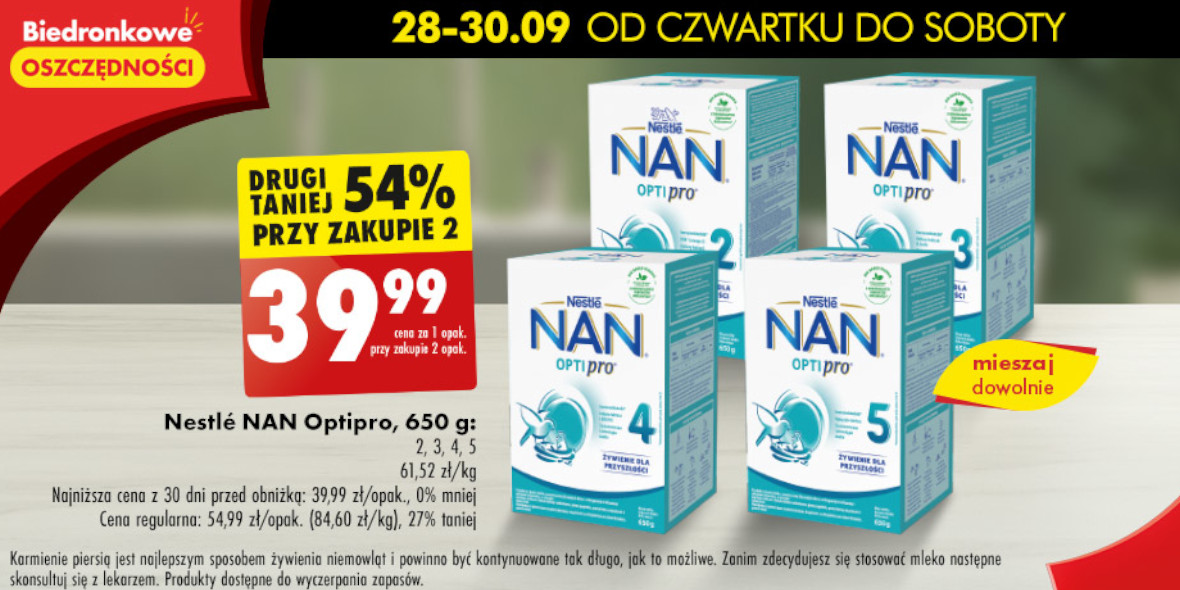 Biedronka: -54% na Nestle Nan Optipro 28.09.2023