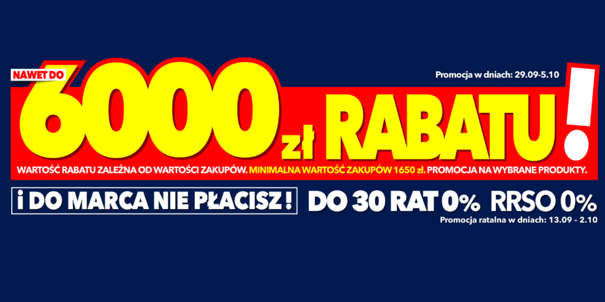 RTV EURO AGD:  Do -6000 zł i do 30 rat 0% 01.10.2023