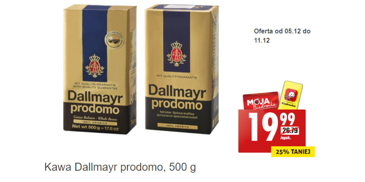 Biedronka: -25% na kawę Dallmayr prodomo 06.12.2022