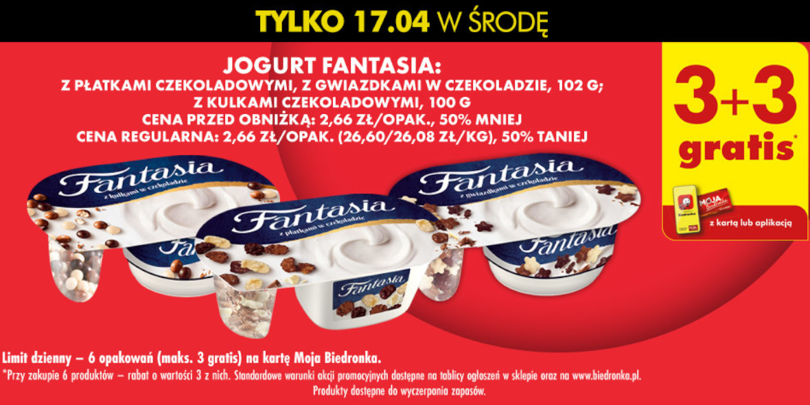 Biedronka: 3+3 GRATIS jogurt Fantasia 17.04.2024