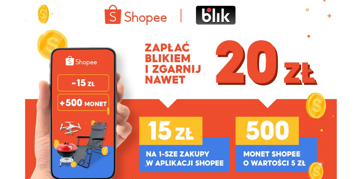 Shopee:  Zapłać BLIKIEM i zgarnij nawet 20 zł w Shopee 28.04.2022
