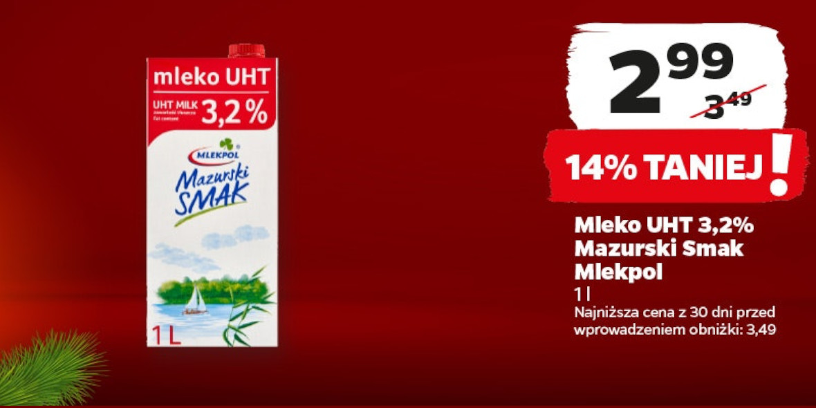 Netto: -14% na mleko UHT 3,2% Mazurski Smak Mlekpol 28.11.2023
