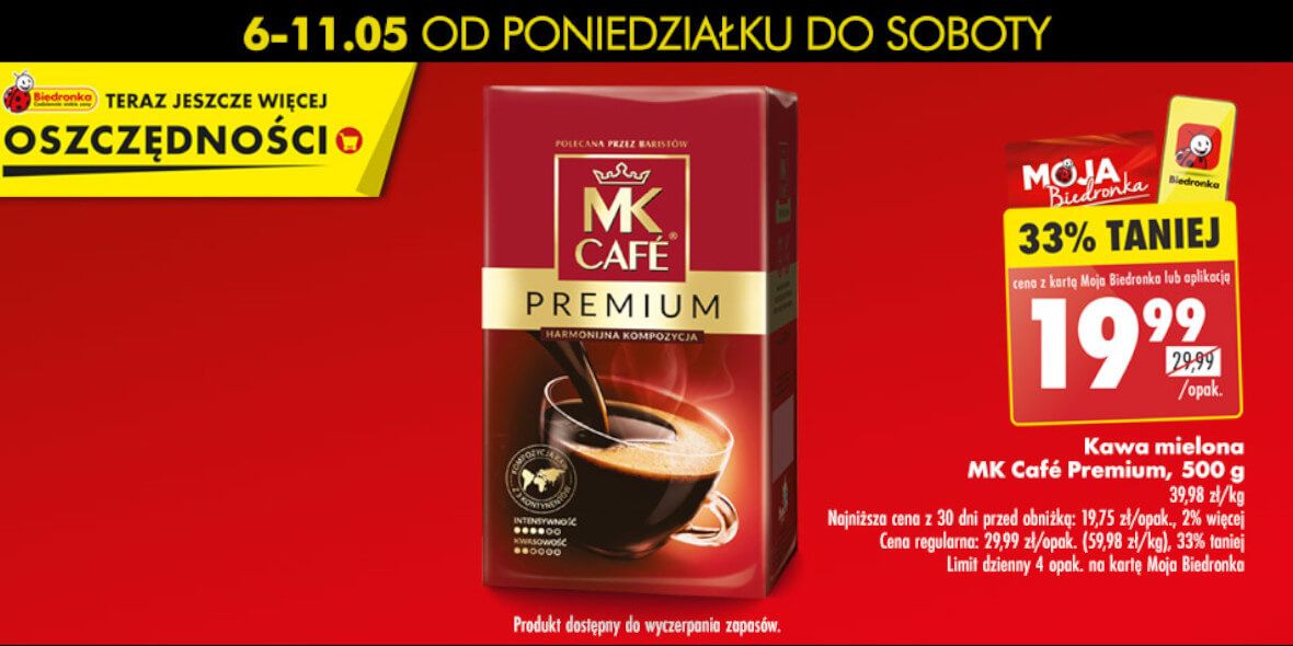 Biedronka: -33% na kawę mieloną MK Cafe Premium 06.05.2024