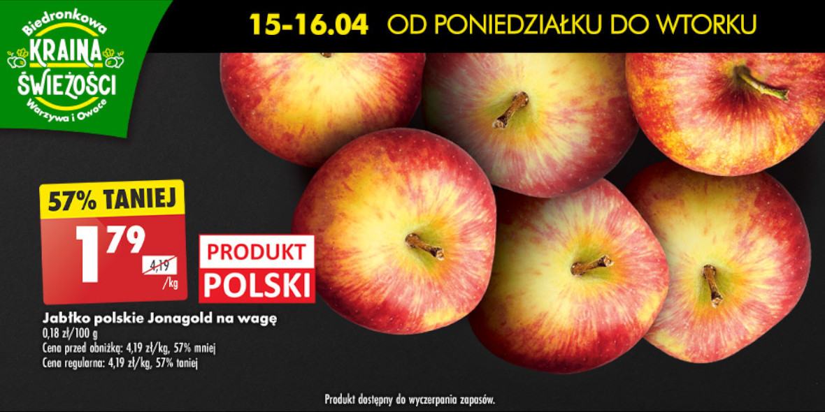 Biedronka: -57% na jabłka polskie Jonagold na wagę 15.04.2024