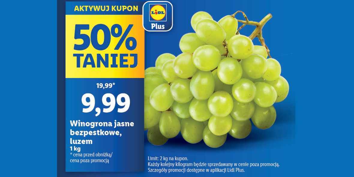 Lidl: KUPON -50% na winogrona jasne bezpestkowe 15.04.2024