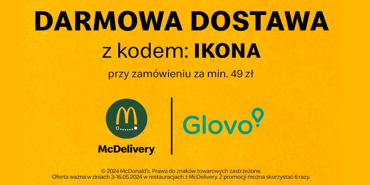 McDonald's: KOD rabatowy na darmową dostawę z Glovo 05.05.2024