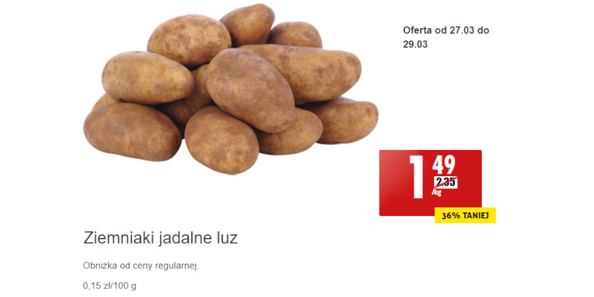 Biedronka: -36% na ziemniaki jadalne 27.03.2023