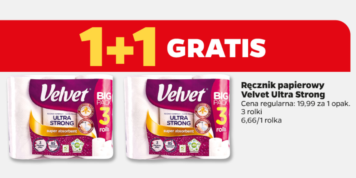 Netto: 1+1 GRATIS ręcznik papierowy Velvet Ultra Strong 15.04.2024