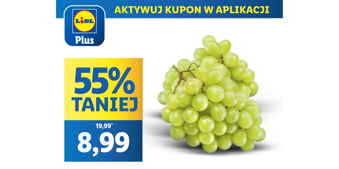 Lidl: KUPON -50% na winogrona jasne bezpestkowe 20.05.2024