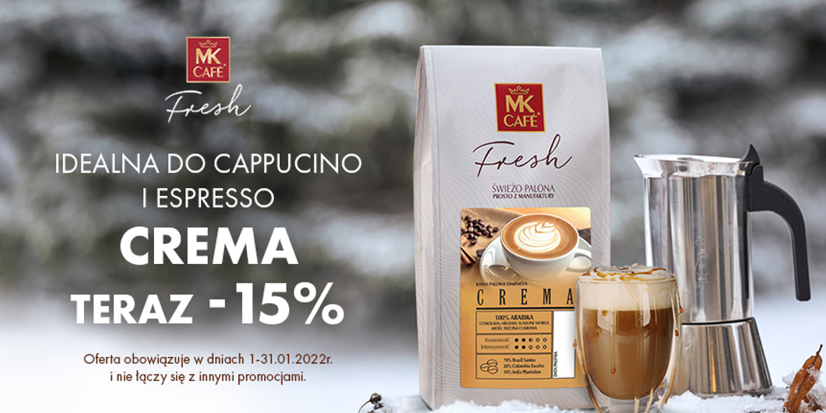 MK Cafe: -15% na kawę Crema