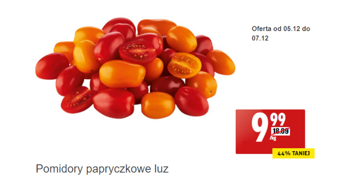 Biedronka: -44% na pomidory papryczkowe, luz 06.12.2022