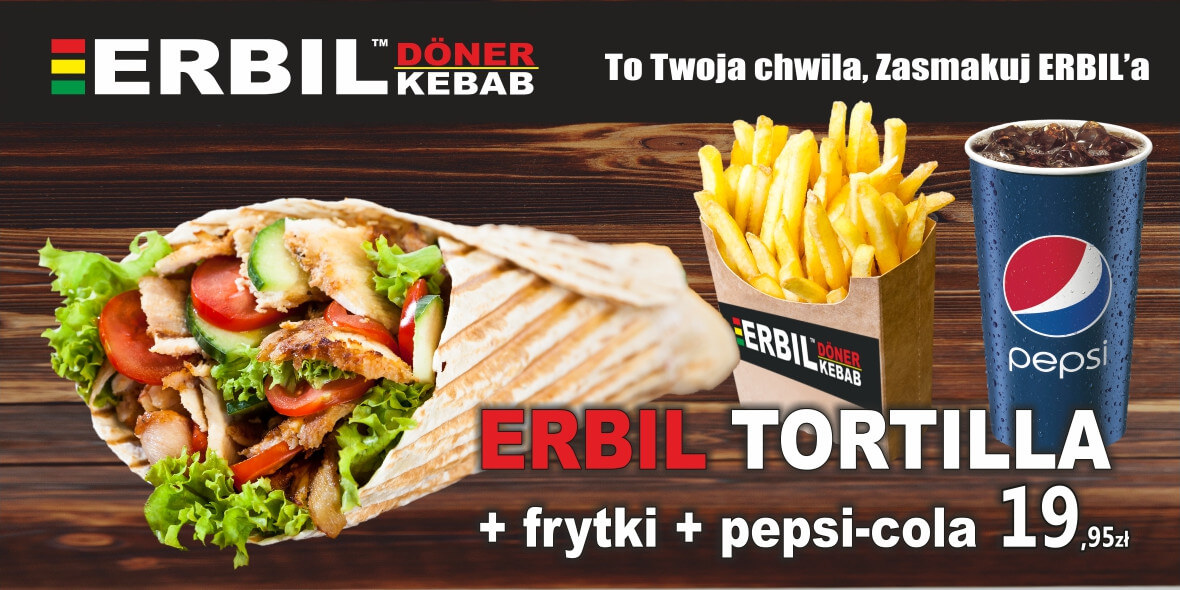 Erbil döner kebab: -20% na zestaw tortilla + frytki + pepsi-cola