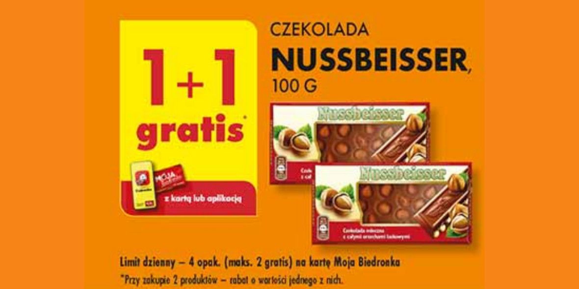 Biedronka: 1+1 GRATIS czekolada Nussbeisser 17.05.2024