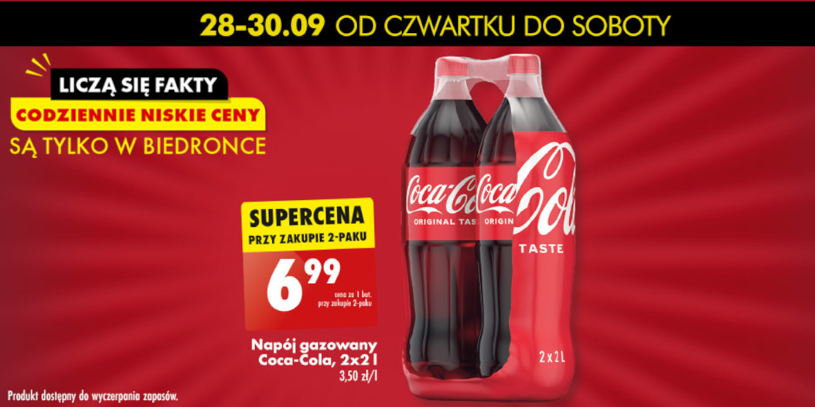 Biedronka: 6,99 zł za napój gazowany Coca-Cola, 2x2 l 28.09.2023