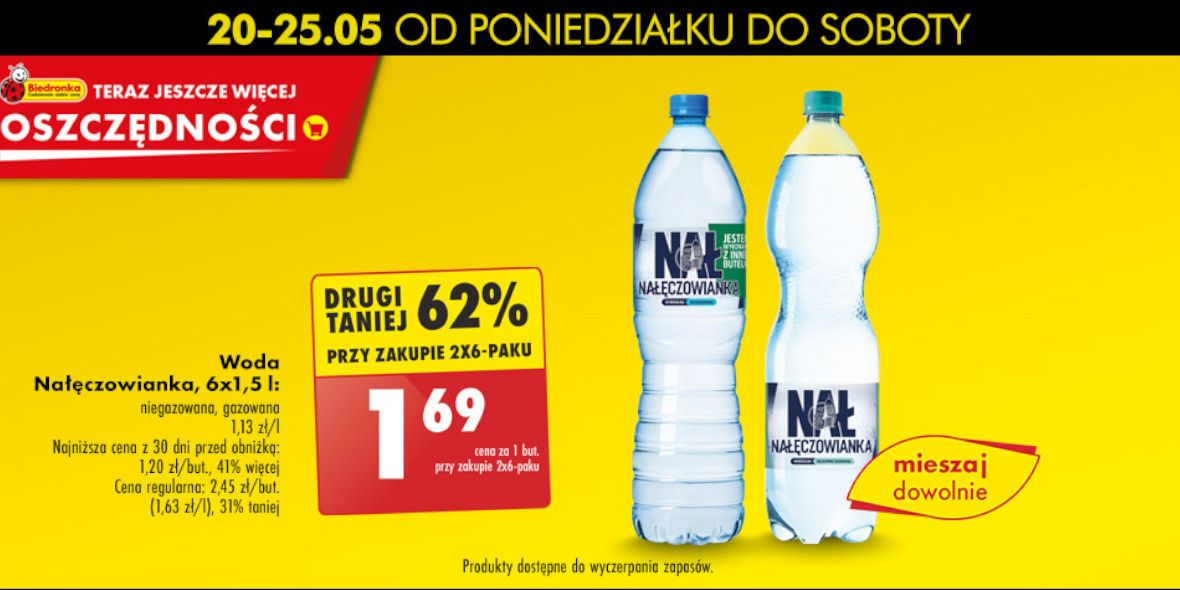 Biedronka: -62% na wodę Nałęczowianka 20.05.2024
