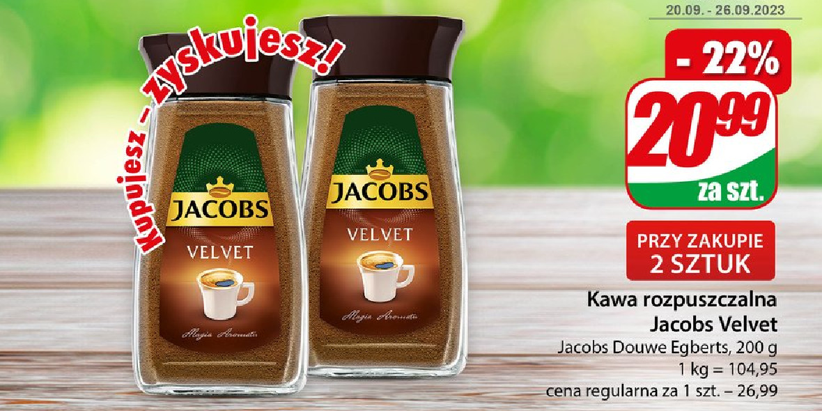 Dino: -22% na kawę rozpuszczalną Jacobs Velvet 22.09.2023