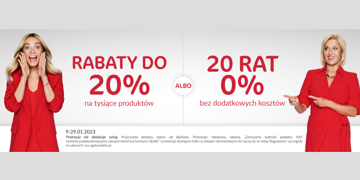 Agata Meble: Do -20% na tysiące produktów albo 20 rat 0% 09.01.2023