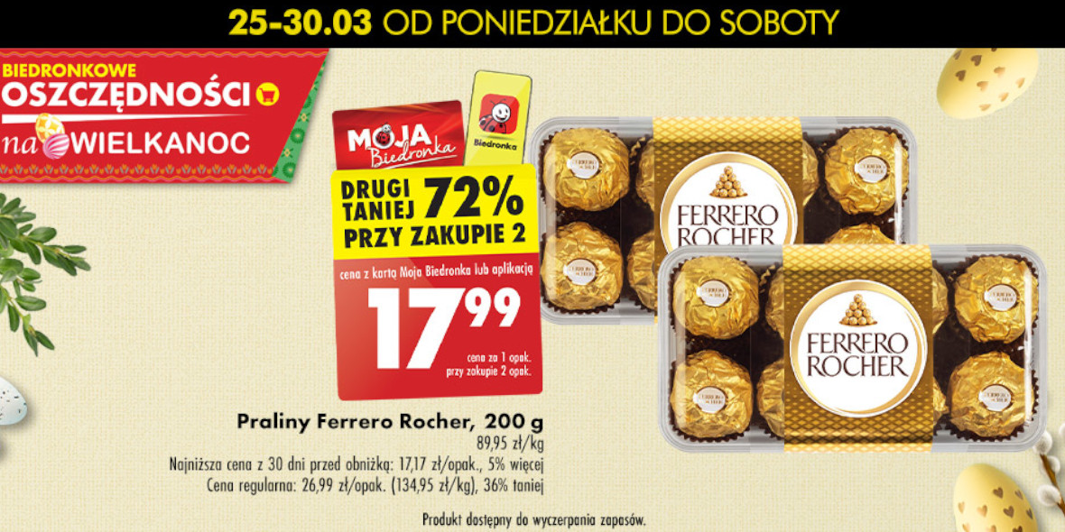 Biedronka: -72% na praliny Ferrero Rocher 26.03.2024