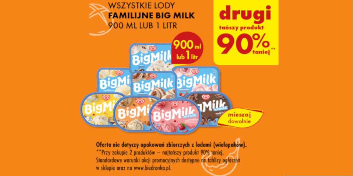 Biedronka: -90% na wszystkie lody familijne Big Milk 17.05.2024