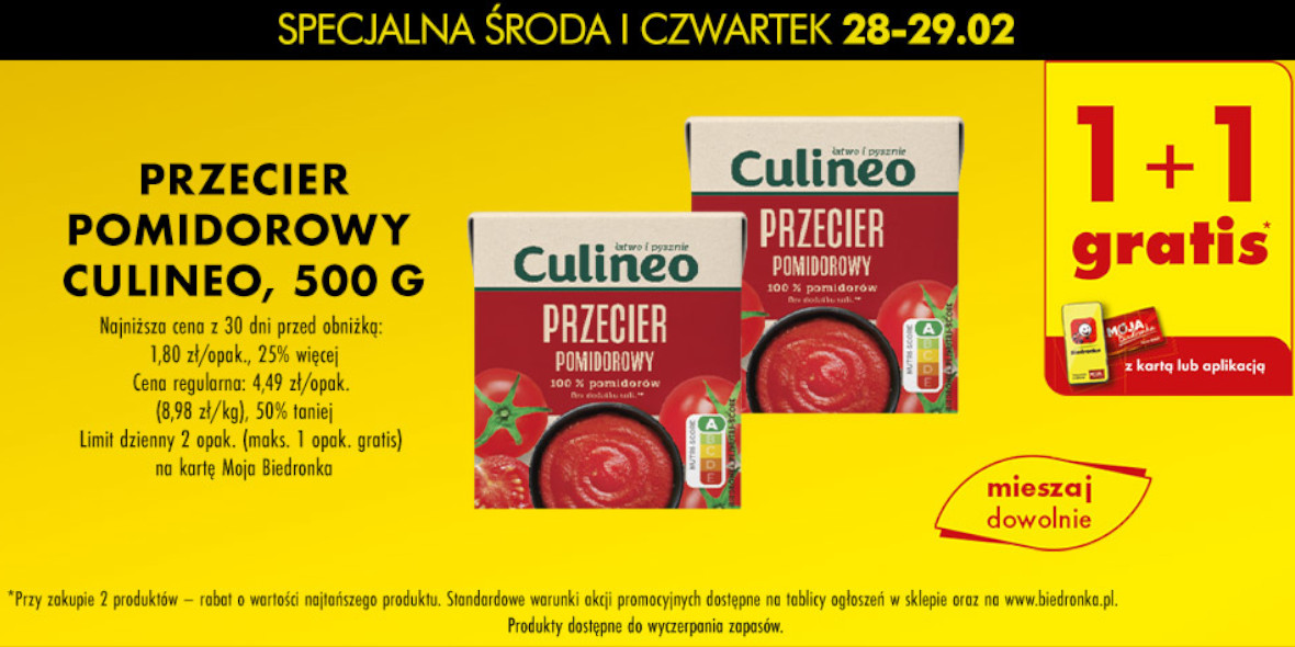 Biedronka: 1+1 GRATIS na przecier pomidorowy Culineo 28.02.2024