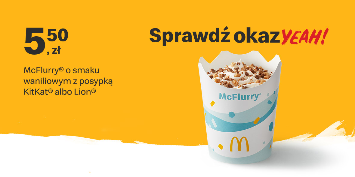 McDonald's:  5,50 zł McFlurry® waniliowe z posypką 24.01.2022
