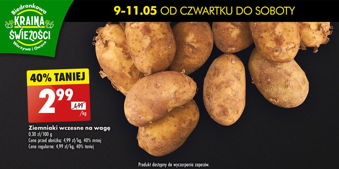 Biedronka: -40% na ziemniaki wczesne 09.05.2024