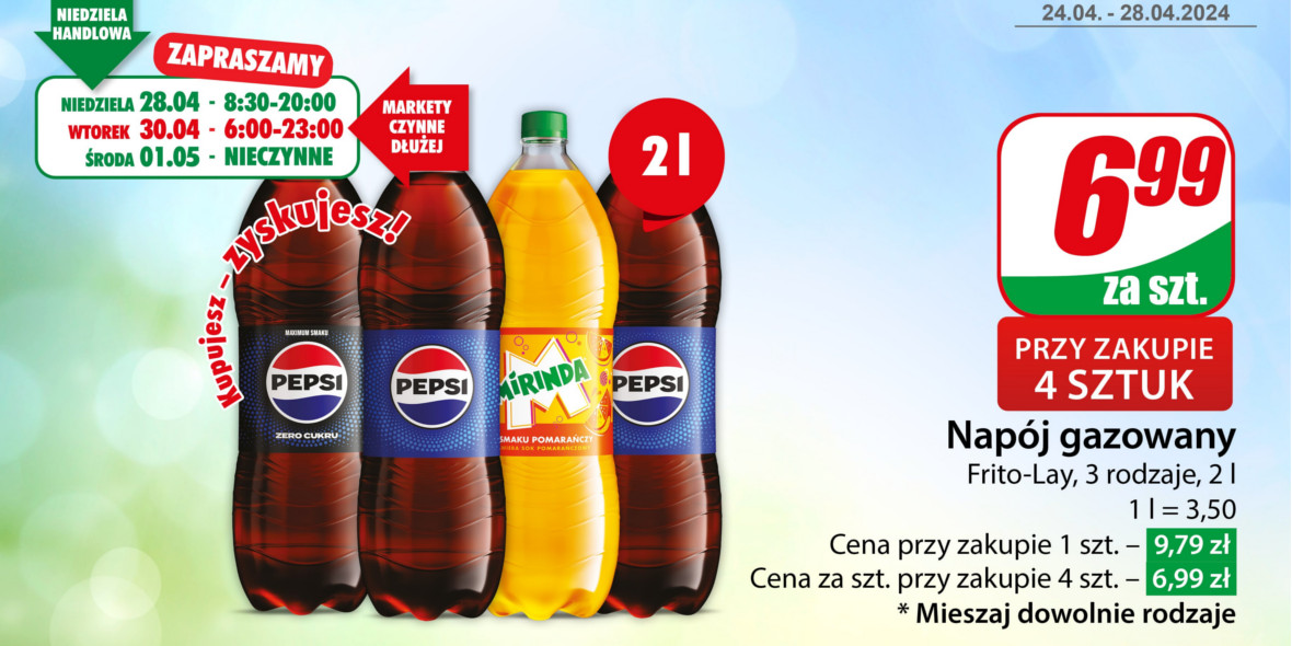 Dino: 6,99 zł za napoje Pepsi i Mirinda 24.04.2024