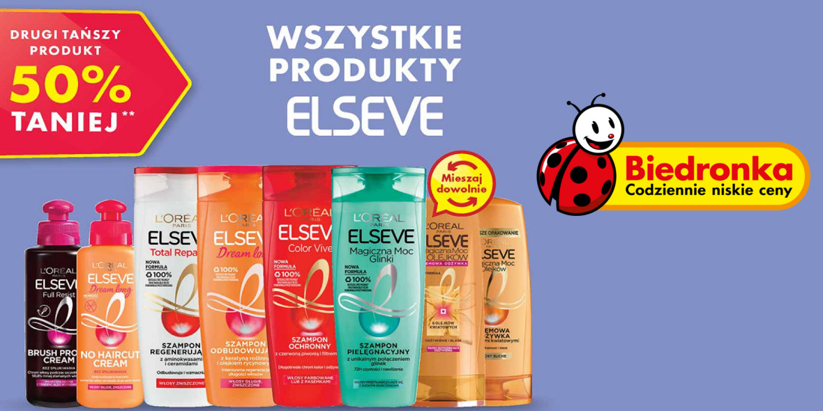 Biedronka: -50% na wszystkie kosmetyki Elseve-drugi produkt 22.06.2022