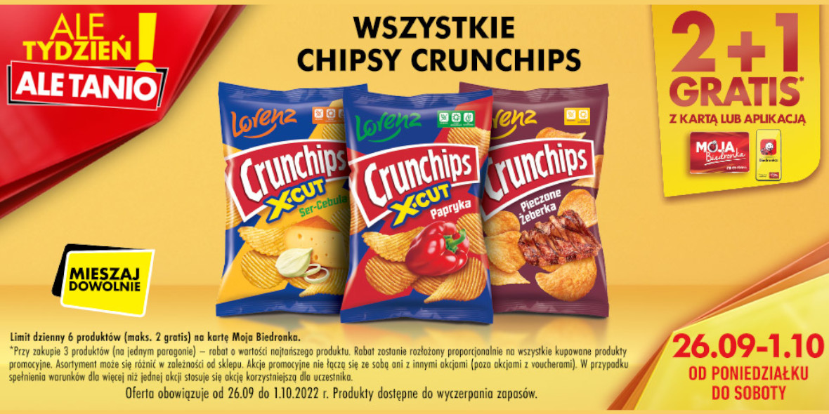 Biedronka: 2 + 1 GRATIS na chipsy Crunchips 26.09.2022