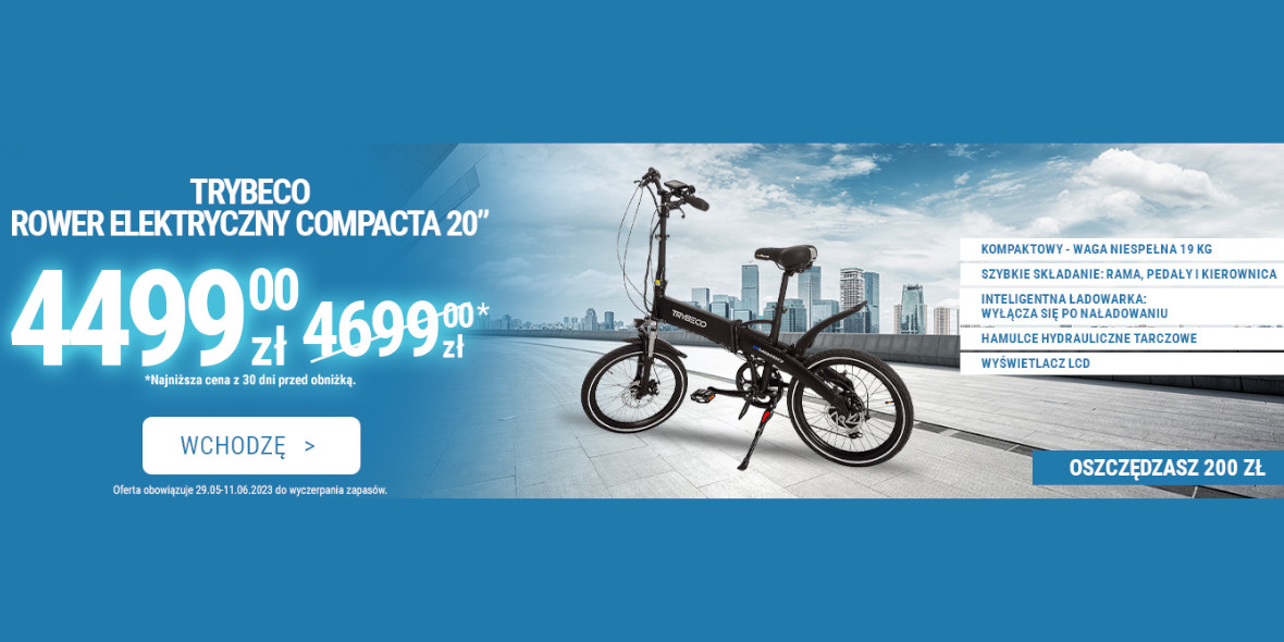 Biedronka Home: -200 zł na rower elektryczny TRYBECO COMPACTA 20 30.05.2023