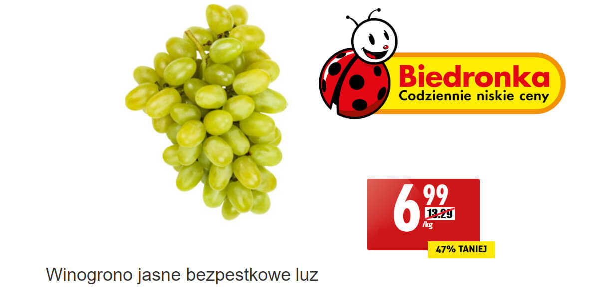 Biedronka: -47% na winogrona jasne, bezpestkowe 03.10.2022