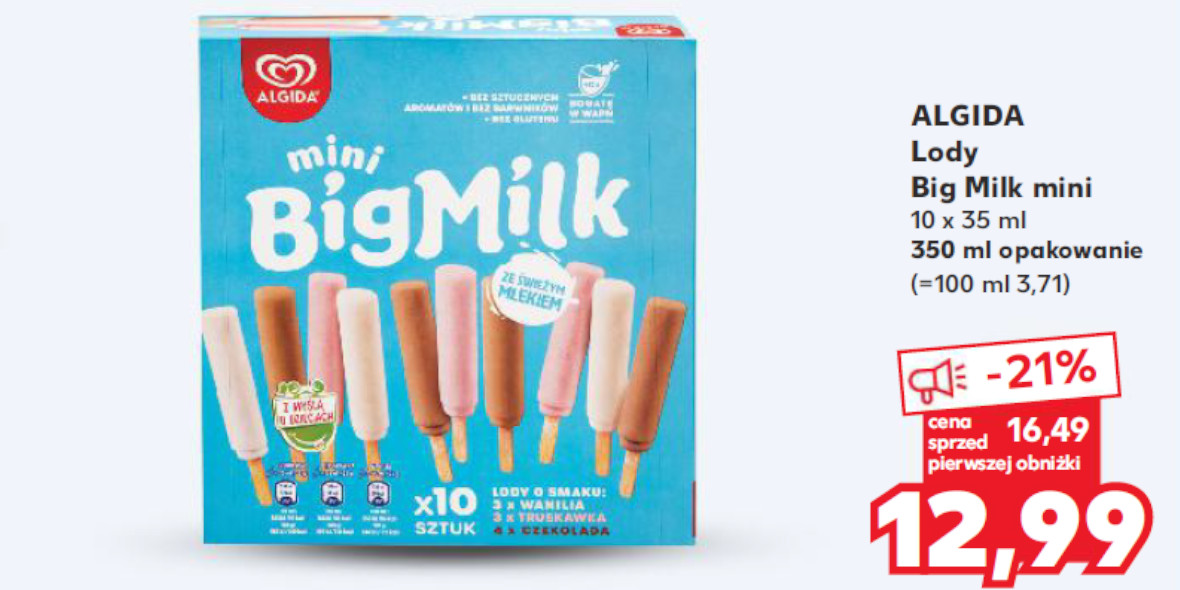 Kaufland: -21% na lody Big Milk  mini Algida 11.04.2024