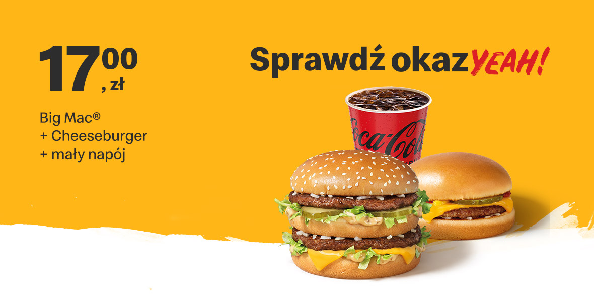 McDonald's: 17 zł Big Mac® + Cheeseburger + mały napój 10.01.2022