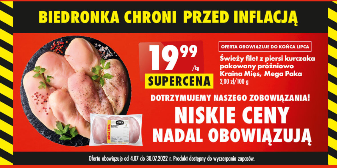 Biedronka: 19,99 zł/kg za świeży filet z piersi kurczaka 04.07.2022