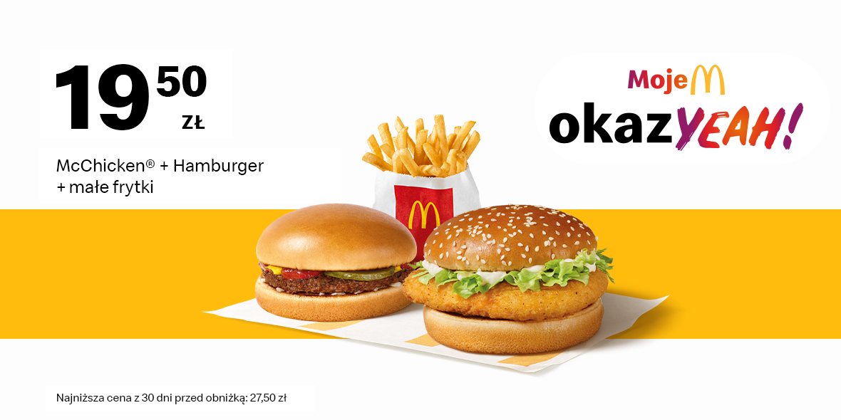 McDonald's: 19,50 zł McChicken® + Hamburger + małe frytki 15.04.2024