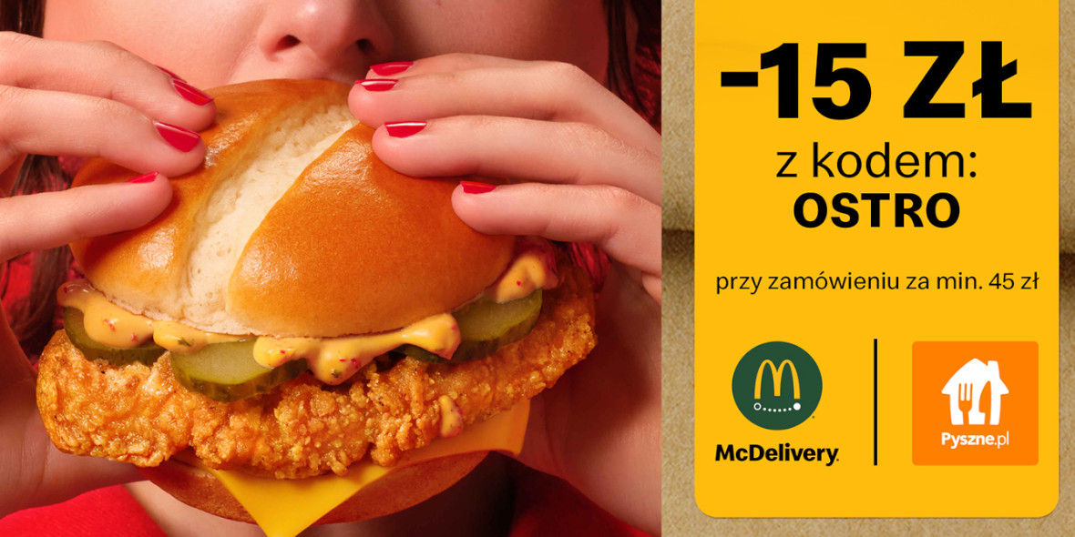Pyszne.pl: KOD rabatowy -15 zł na zamówienia z McDonald's 11.03.2024