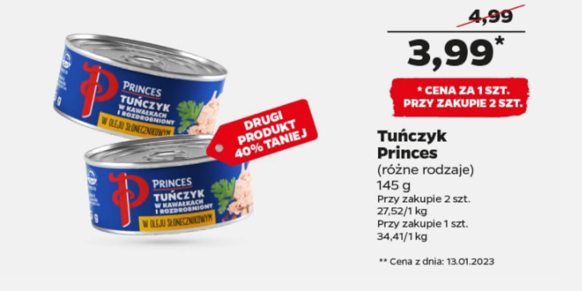 Netto: -40% na tuńczyka Princes - drugi produkt 23.01.2023