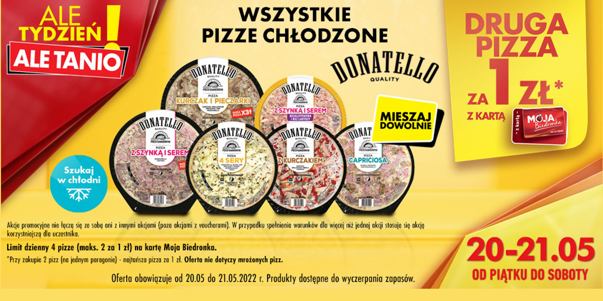 Biedronka: 1 zł za drugą pizzę Donatello 20.05.2022