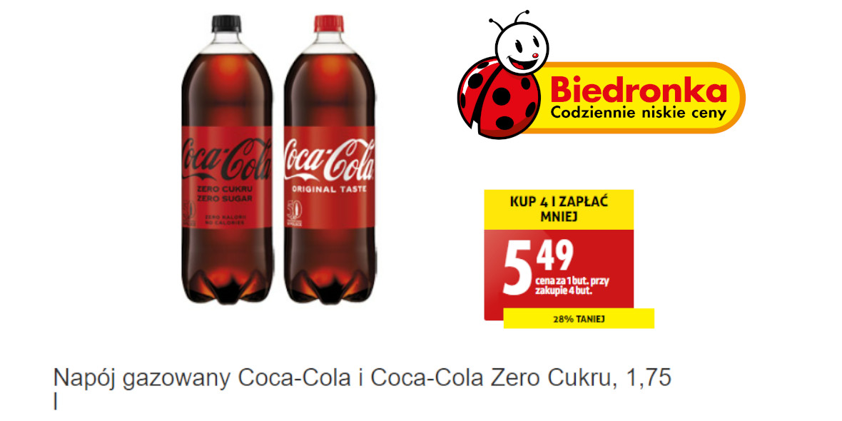 Biedronka: -28% na napój gazowany Coca Cola i Coca-Cola Zero 01.12.2022